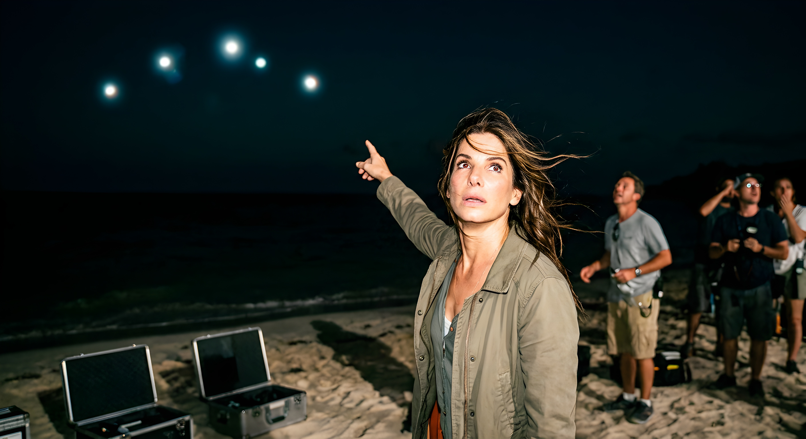 Sandra Bullock så fem UFOer på stranden i Caribien