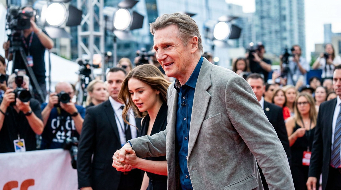 Liam Neeson vækker opsigt med yngre kvinde på rød løber