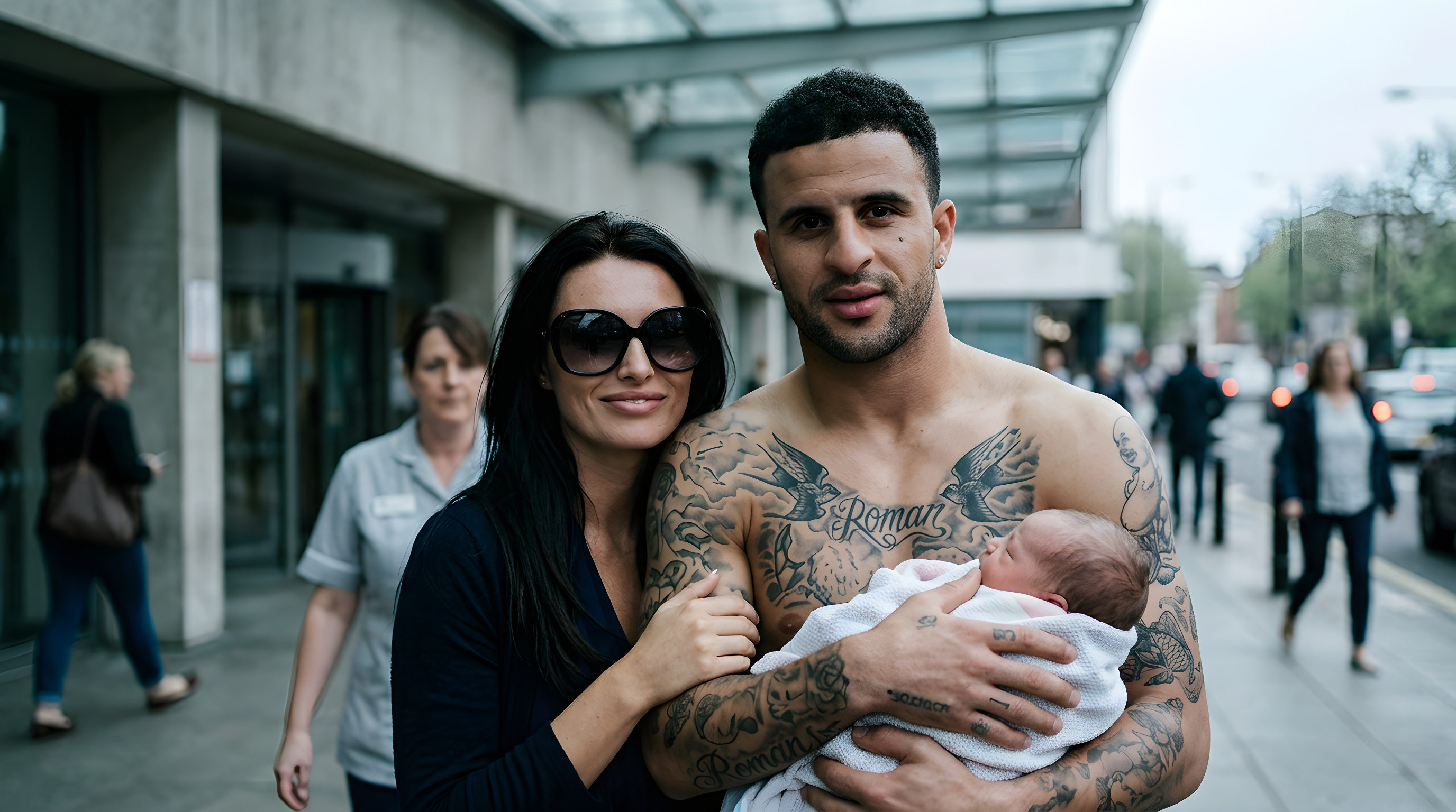 Kyle Walker og Annie Kilner viser deres nyfødte datter frem