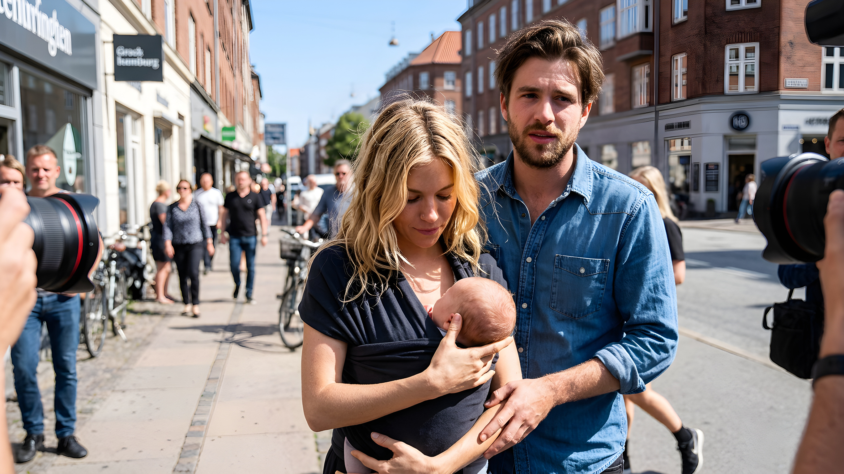 Sienna Miller viser sin nyfødte søn frem med 15 år yngre forlovet