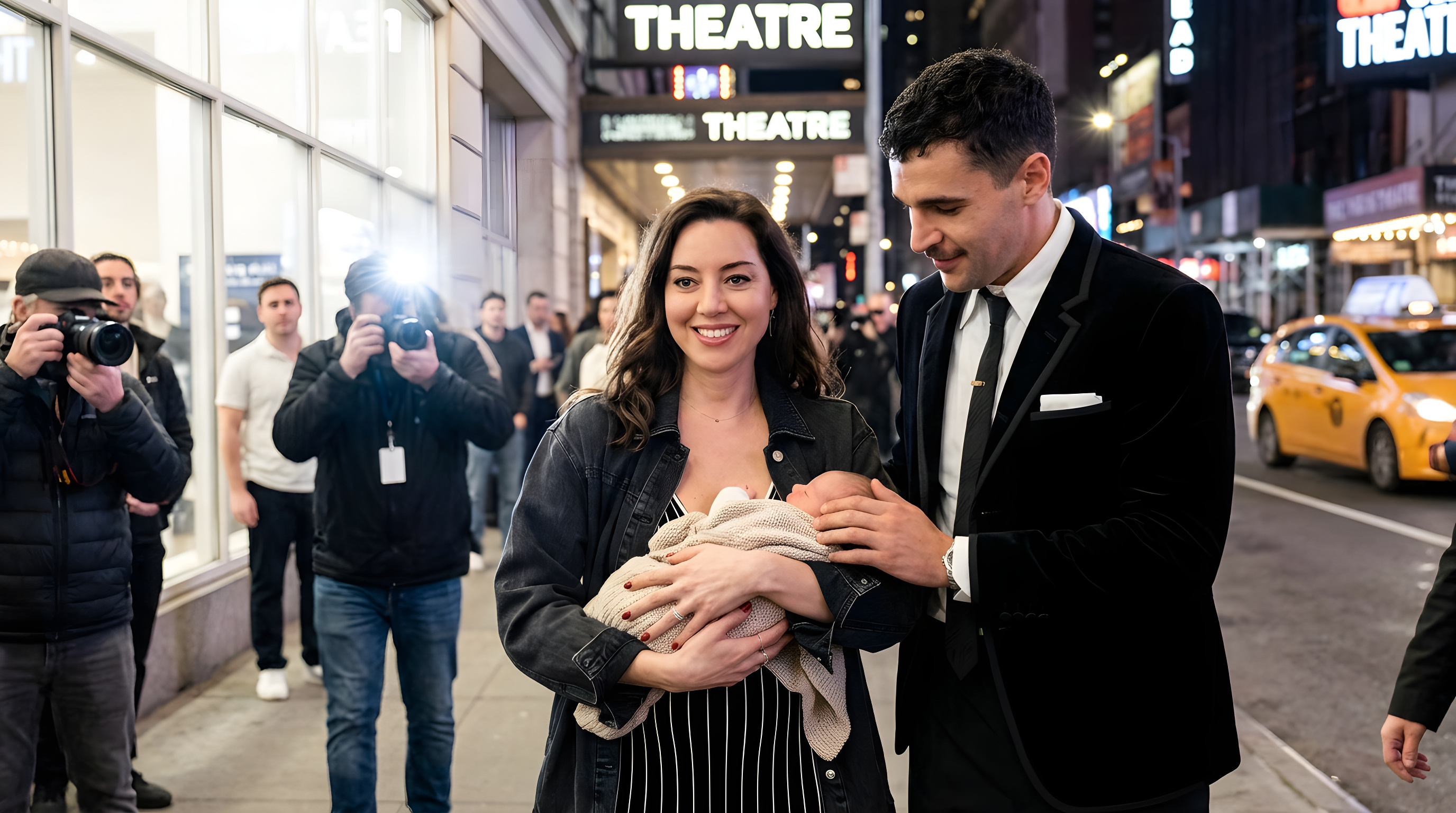 Aubrey Plaza viser sin nyfødte baby frem på Broadway
