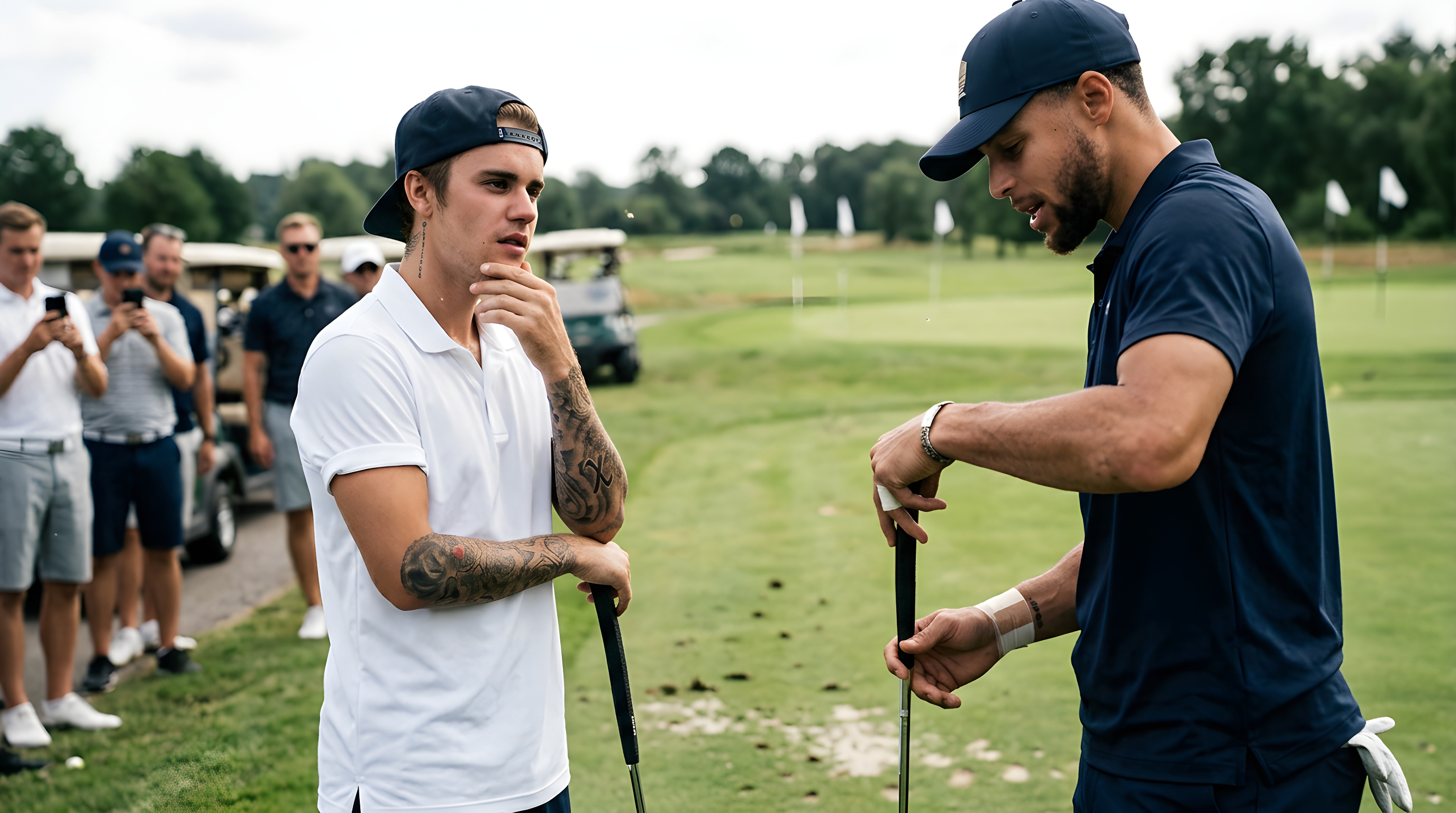 Justin Bieber og Stephen Curry spiller golf sammen