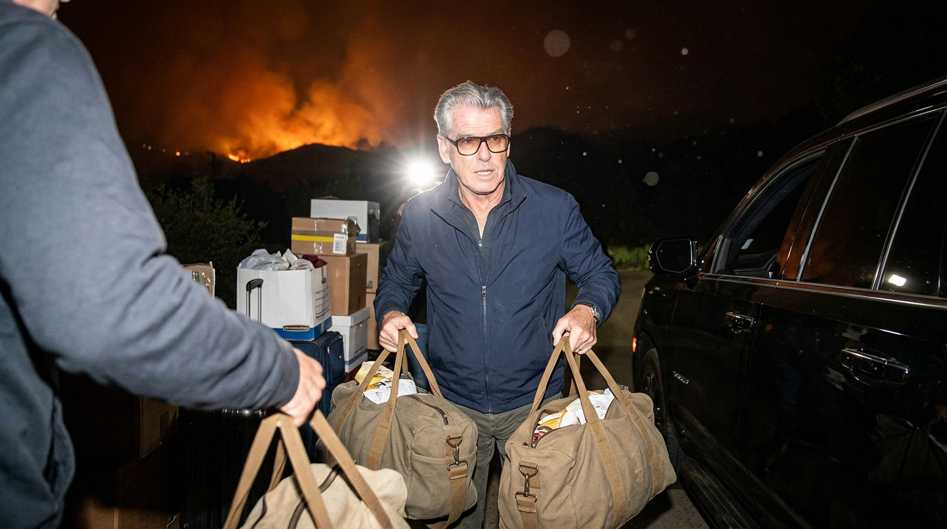 Pierce Brosnan flygter fra sit luksushjem i Malibu