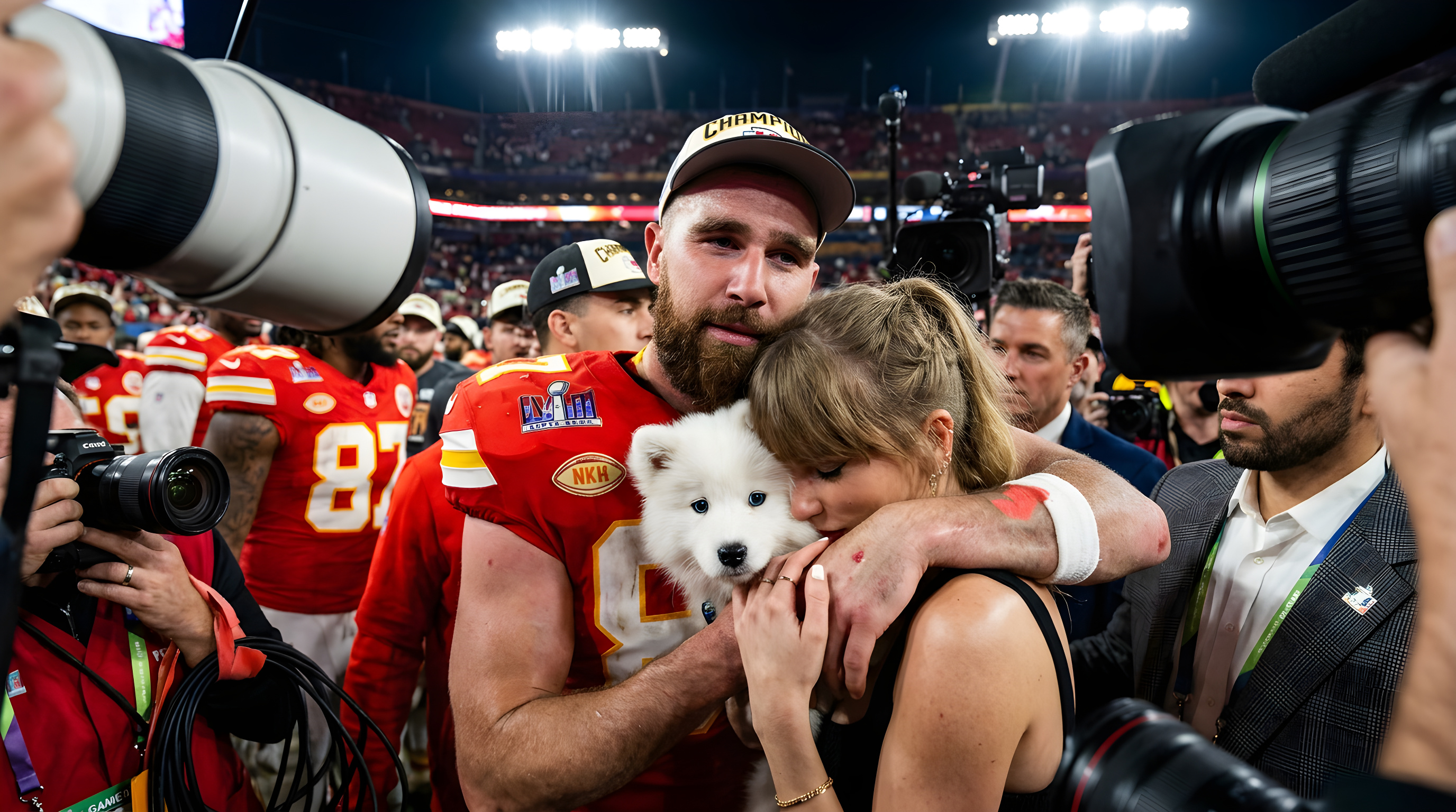 Taylor Swift og Travis Kelce viser deres nye hund frem