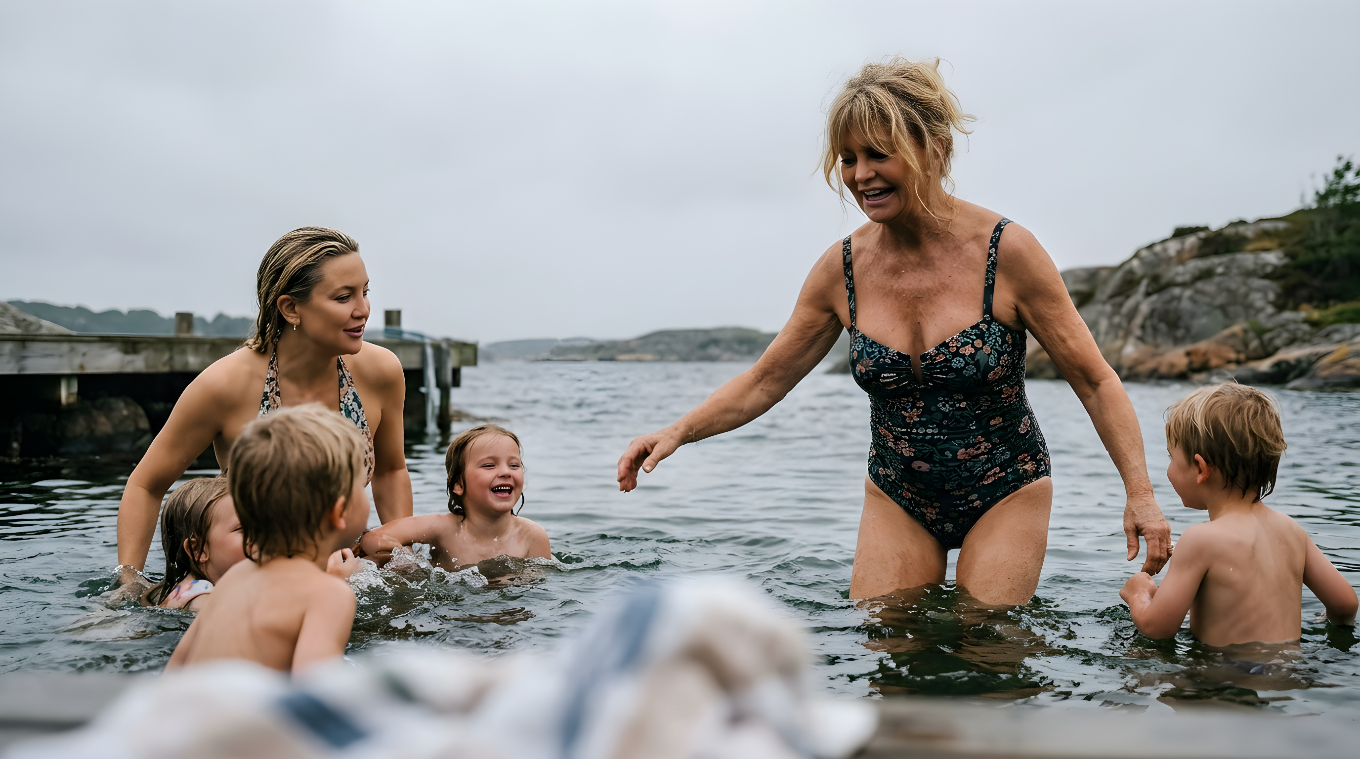 Goldie Hawn fester i badedragt på ferie med familien