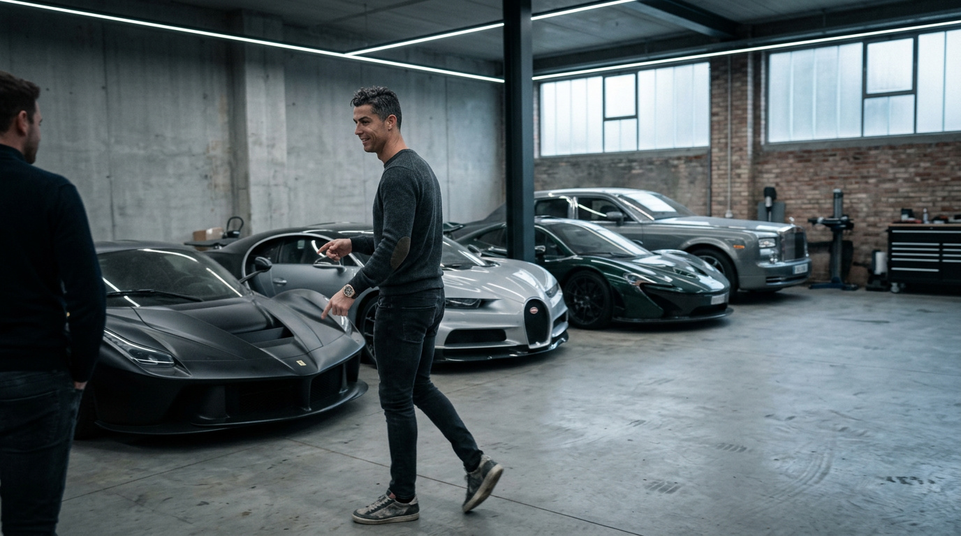 Cristiano Ronaldo viser sine vilde luksusbiler frem