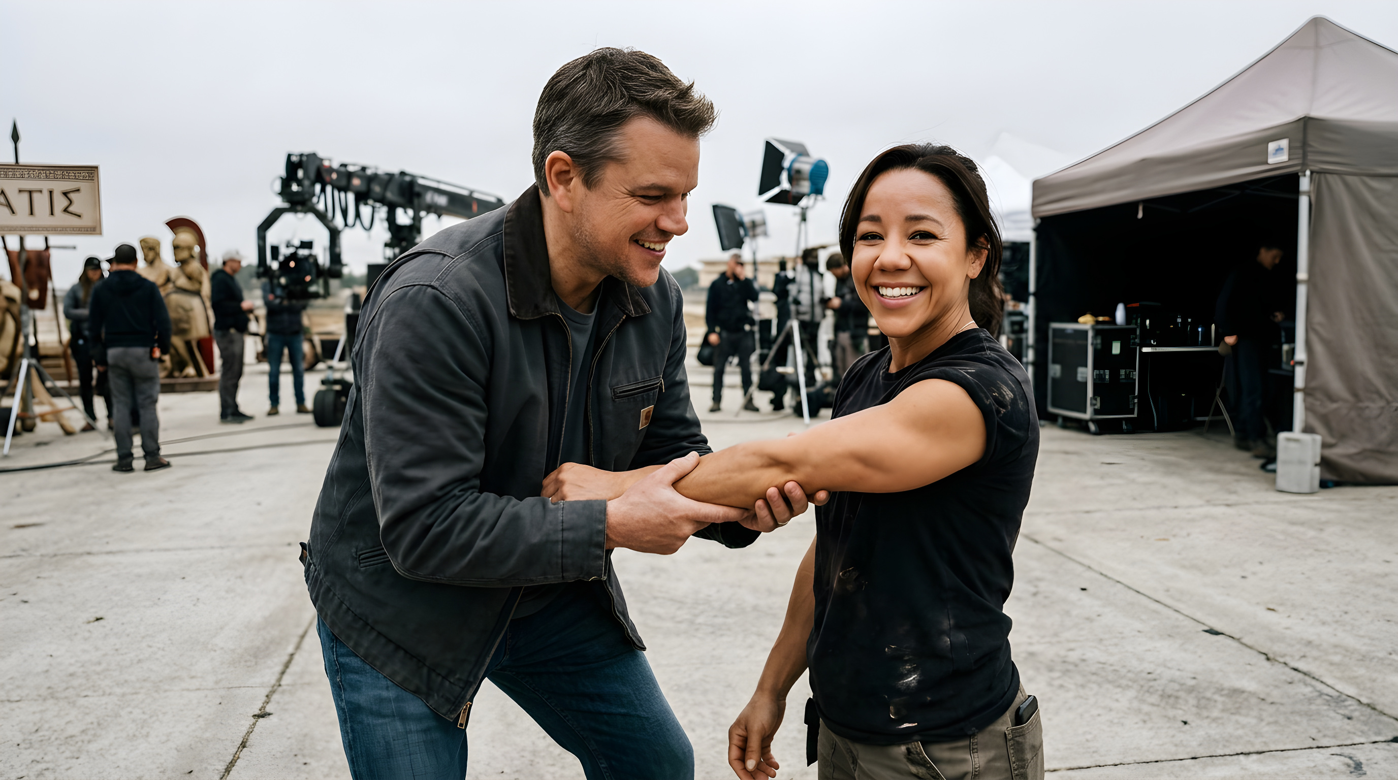 Matt Damon hylder sin lille stunt-double med de vilde arme