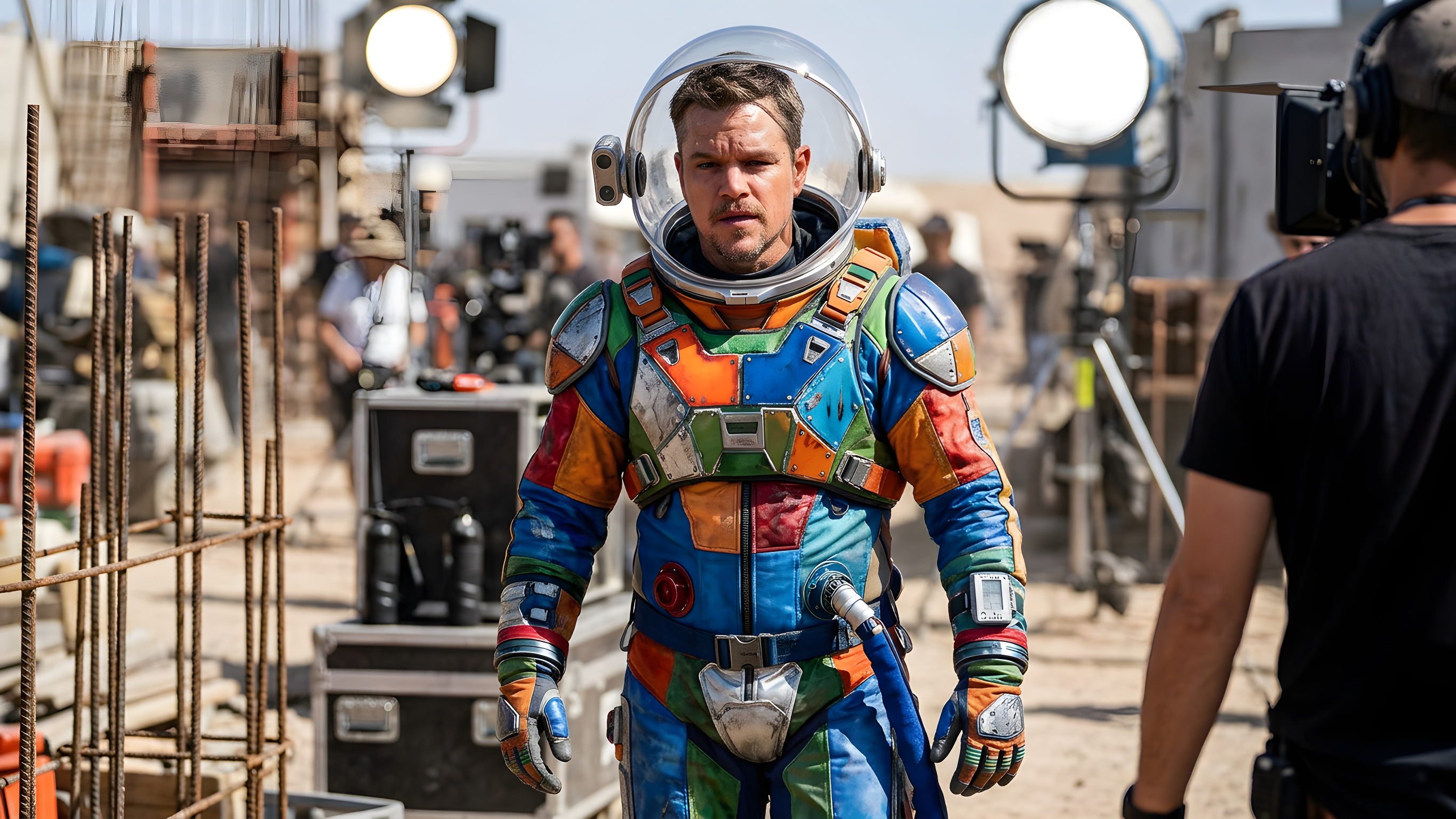 Matt Damon spottet i farverigt rumkostume på filmset