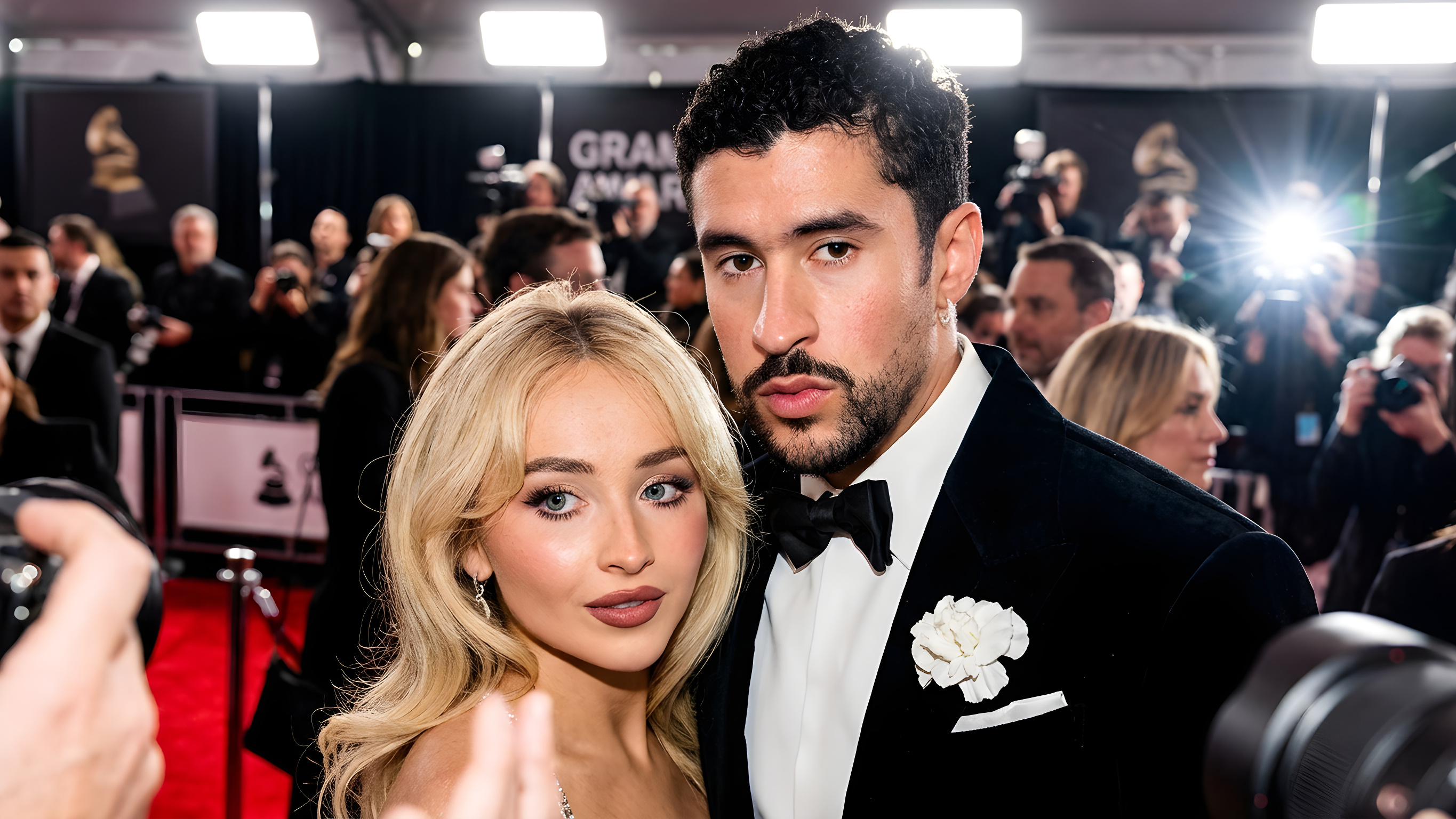 Sabrina Carpenter og Bad Bunny stråler sammen på den røde løber